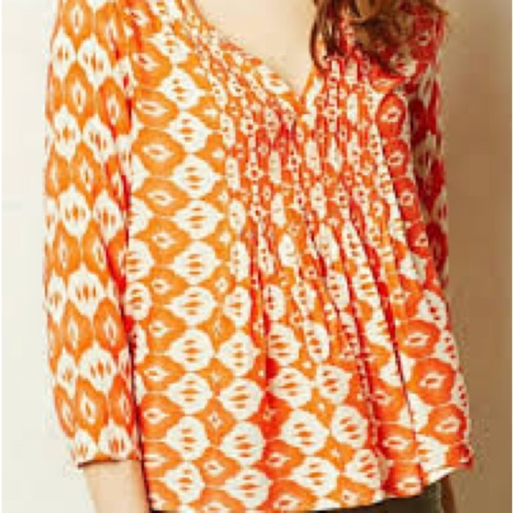 Woman's Vanessa Virginia Anthro Size 2 Flowy Ikat V- Neck Top Multi